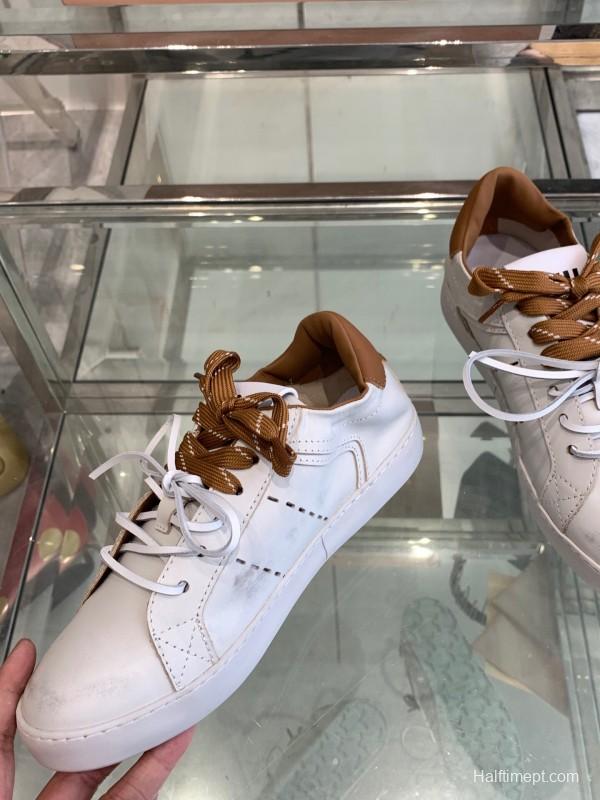 2025 Women Miu Miu White Brown Leather Sneakers LY00290