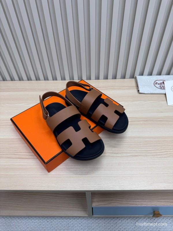 2025 Women Hermès Brown Leather Sandals