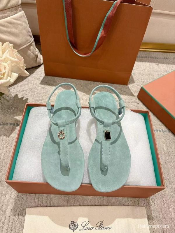 2025 Women LP Light Blue Suede Sandals LY00250