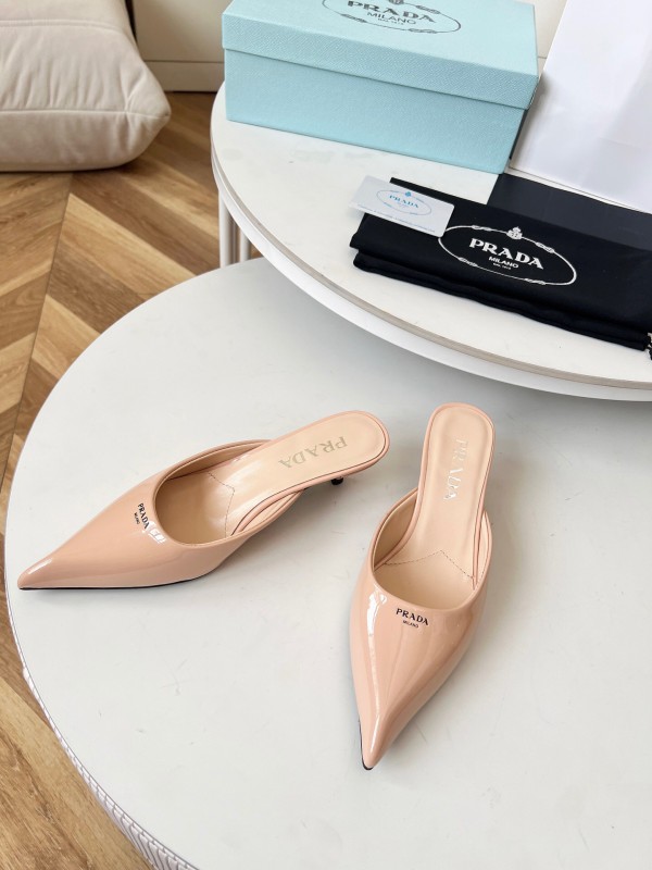 2025 Women Prada Pink Patent Leather High Heel Slip-On LY