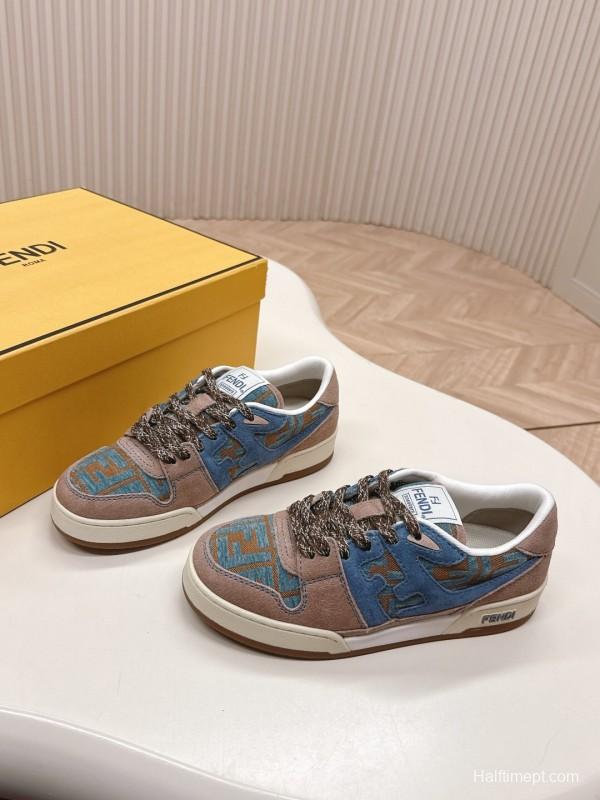 2025 Unisex Fendi Blue Coffee Leather Plimsolls FF Logo LY00360(F)/LY00370(M)