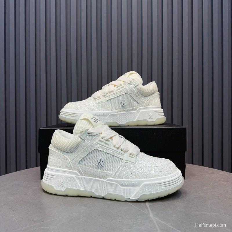2024 Unisex Amiri White Mesh Leather Sneakers MJ00360