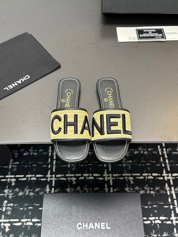 2025 Slippers Chanel Yellow Black Fabric Slide