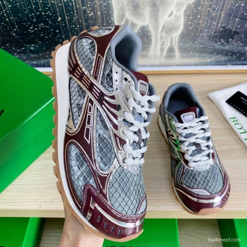 2025 Unisex Bottega Veneta BV Orbit Grey Brown Mesh Runner Sneakers LY00310