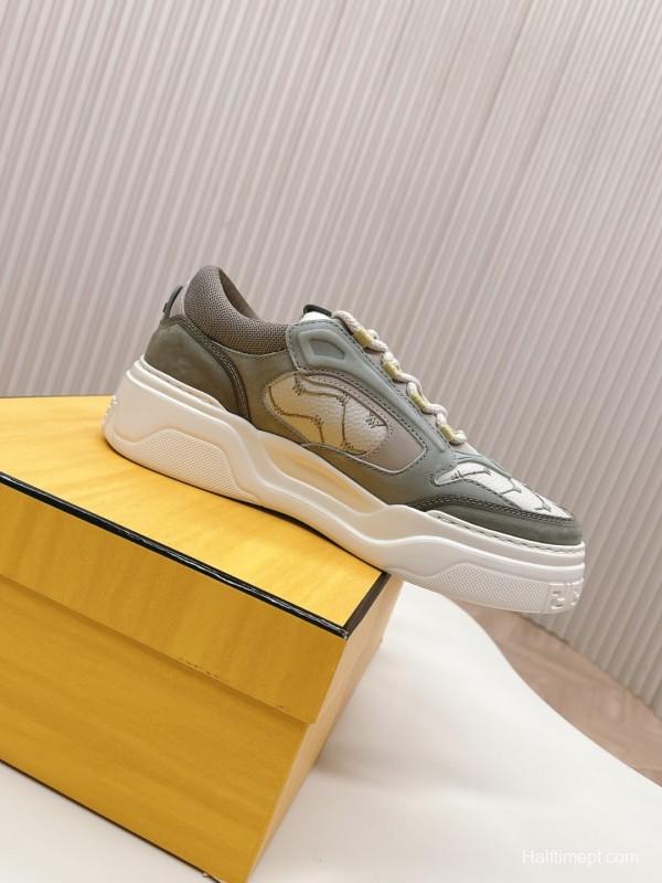 2025 Unisex Fendi Grey White Fabric Leather Plimsolls Mark Line