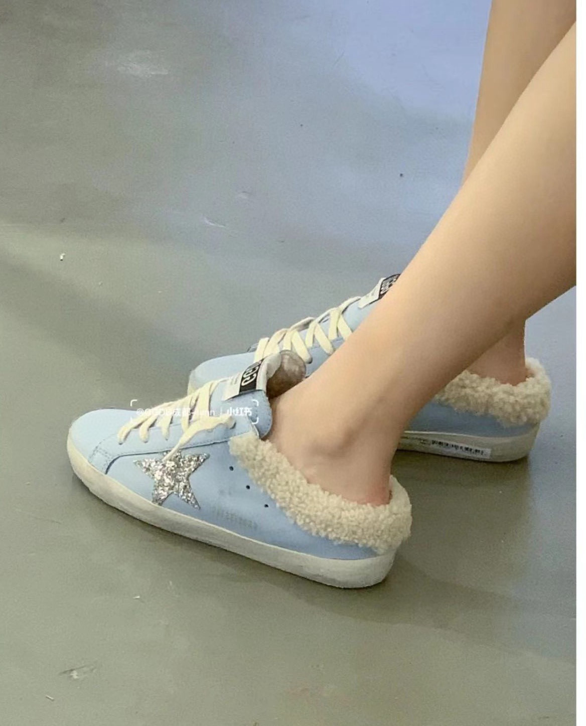 2024 GGDB Light Blue Shearling Leather Slippers