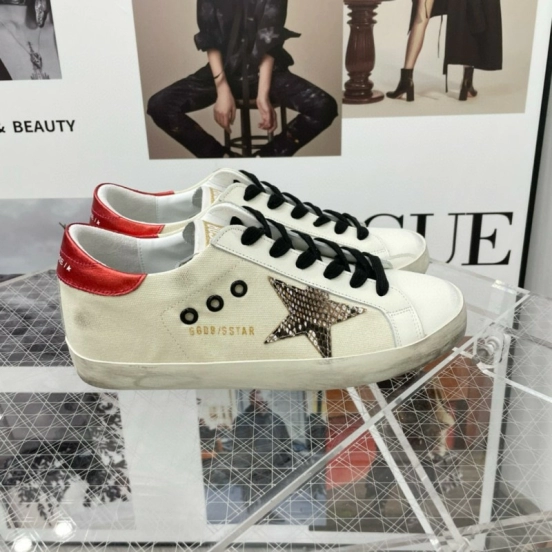 2025 Women GGDB White Red Leather Star Sneakers