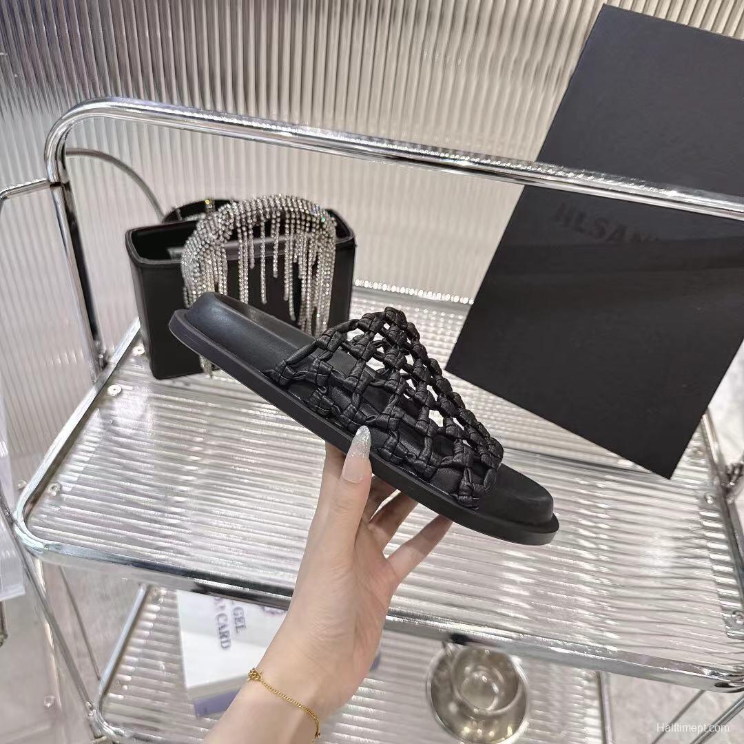 2025 Slippers Jil Sander Black Leather Braided