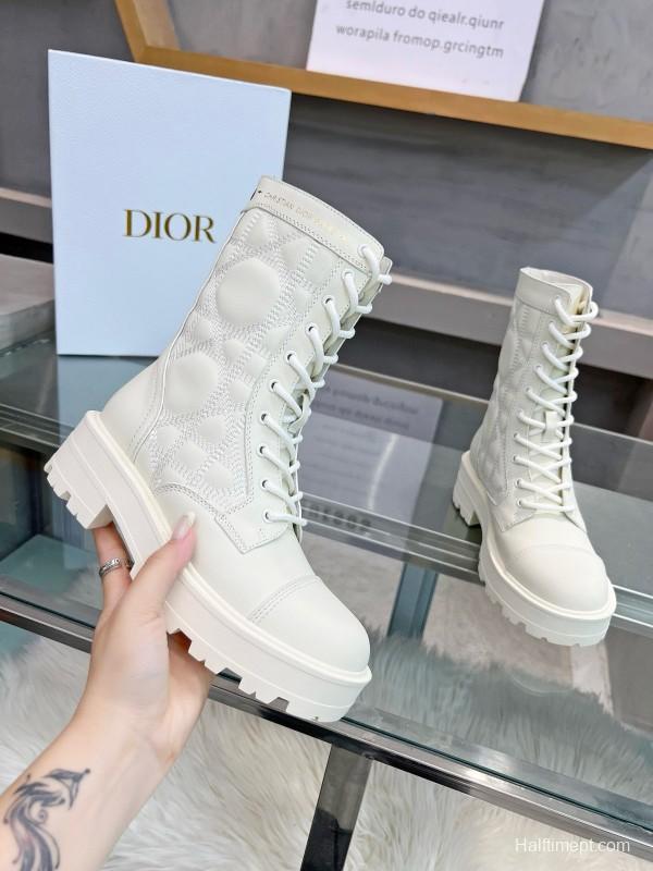 2024 Women Dior white leather boots MJ00430