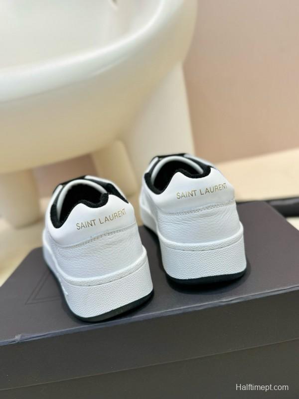 2024 Unisex Yves Saint Laurent White Black Leather Casual Shoes SL61 MJ00350
