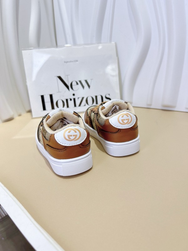 2024 Kids GG Brown Tan Leather Sneakers