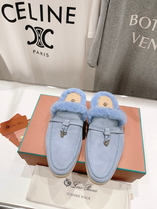 2024 LP Light Blue Suede Shearling Slippers
