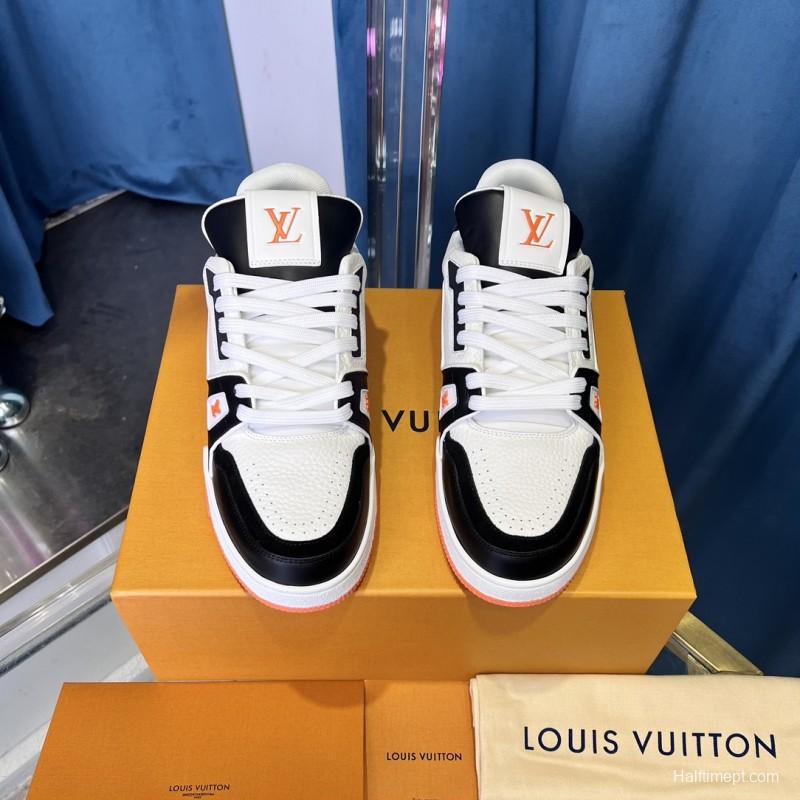 2025 Unisex Louis Vuitton White Black Leather Sneakers