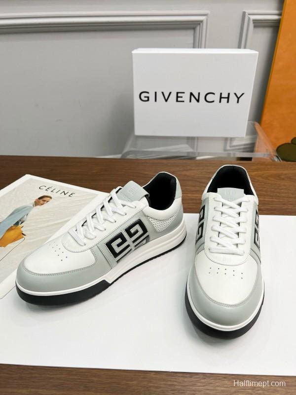 2024 Unisex Givenchy White Black Silk Calfskin Lacquered Low Top Sneakers MJ00380