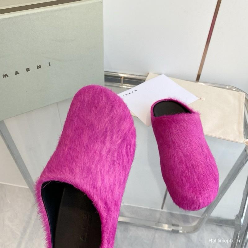 2024 Unisex Marni Pink Calf Hair Leather Mules MJ00320+20