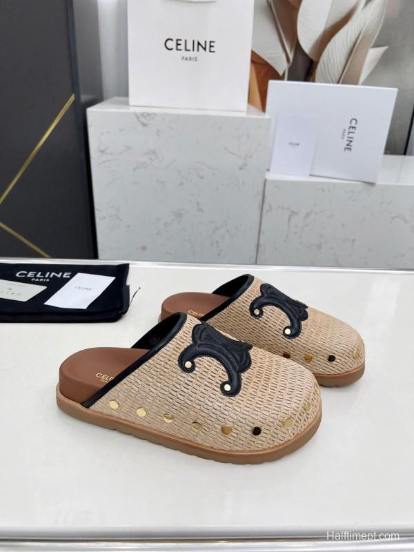 2025 Slippers CELINE Beige Black Leather Slippers LY00240