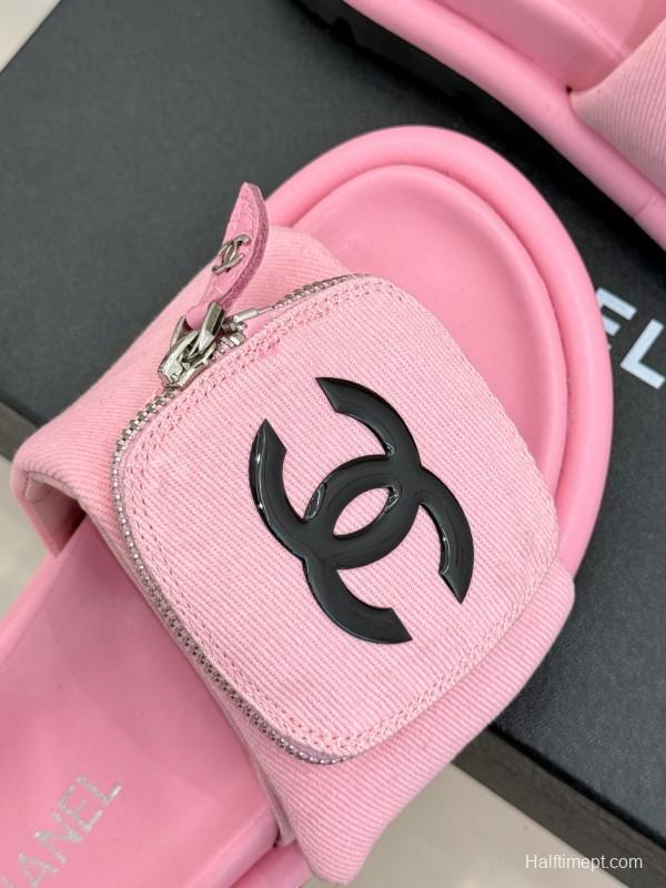 2025 Women Chanel Pink Fabric Slippers KFY00220