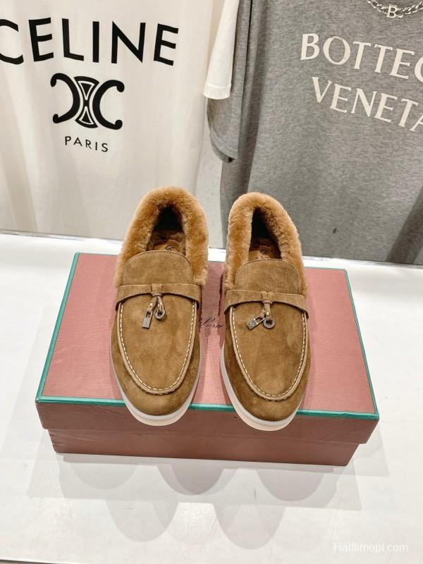 2024 Women Le Parmentier brown suede shearling loafers