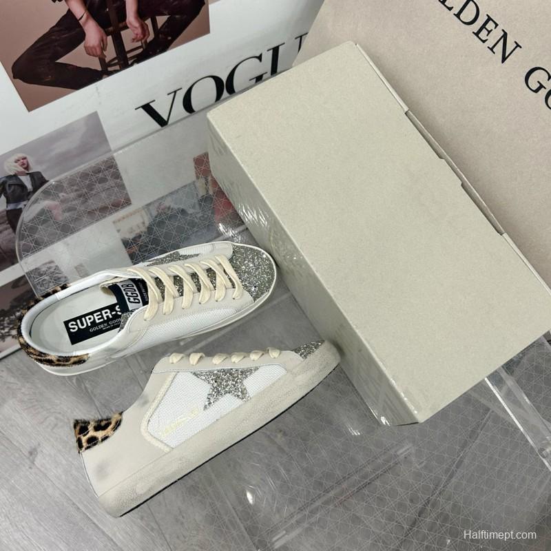 2025 Women GGDB White Silver Leather Glitter Sneakers
