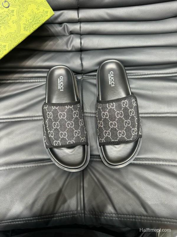 2024 Slippers Gucci Black Fabric Slippers MJ00200