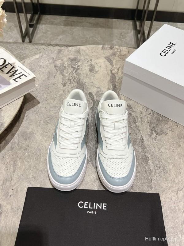 2025 Women Celine White Light Blue Leather Sneakers