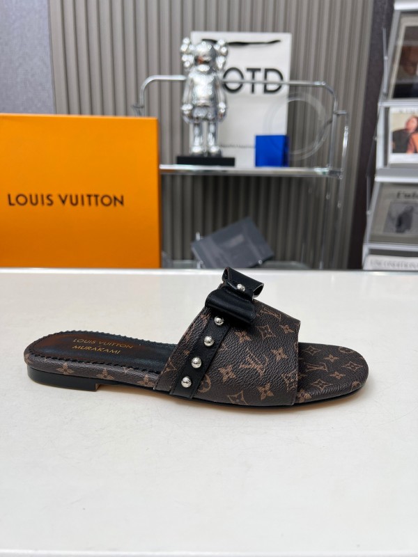 2025 Women Louis Vuitton Brown Leather Slippers LY00200