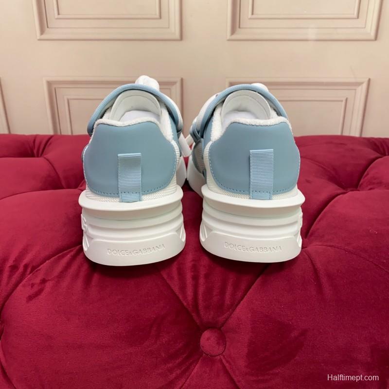 2025 Unisex Dolce & Gabbana White Blue Leather Mesh Sneakers