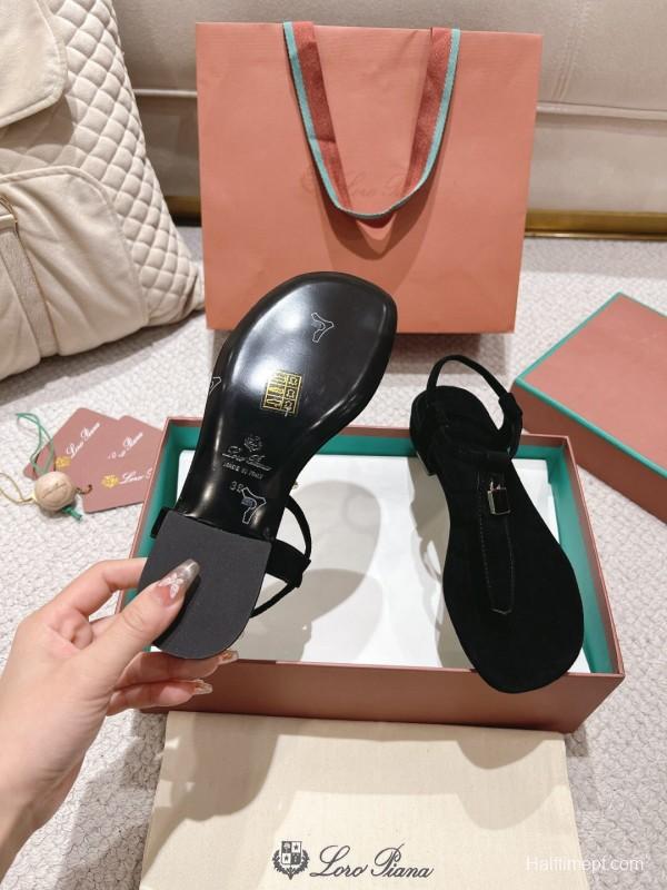 2025 Women LP Black Suede Sandals LY00000