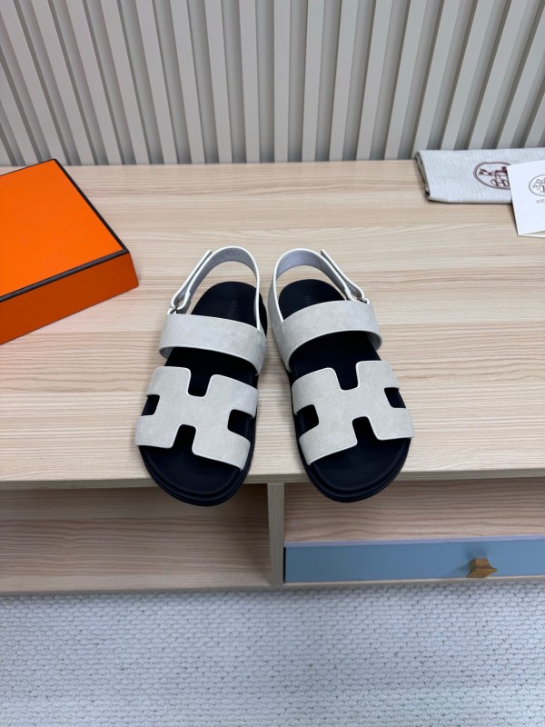 2025 Women Hermès White Leather Slippers