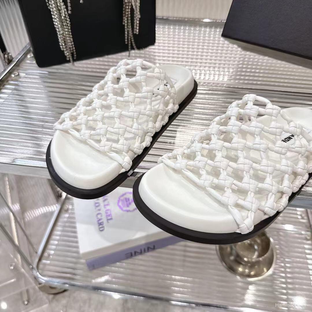 2025 Slippers Jil Sander White Leather Woven