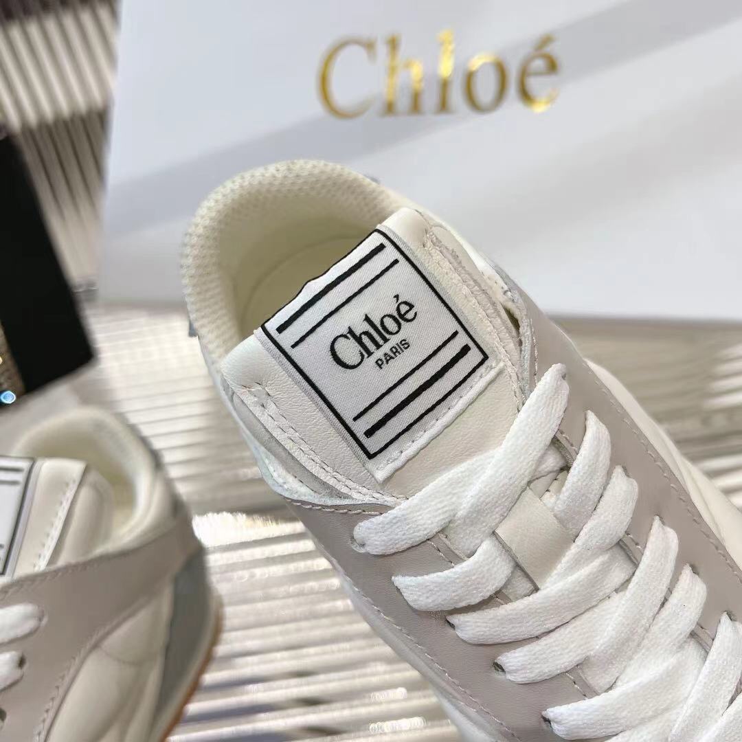 2025 Unisex Chloé White Grey Leather Casual Sneakers LY00280/LY00300