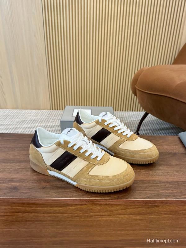 2025 Men TOM FORD Beige Brown Suede Leather Sneakers LY00360