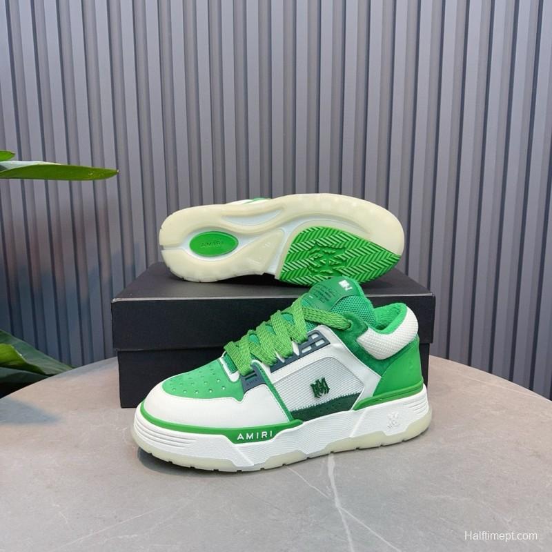 2024 Unisex Amiri Green White Leather Mesh Sneakers MJ00360