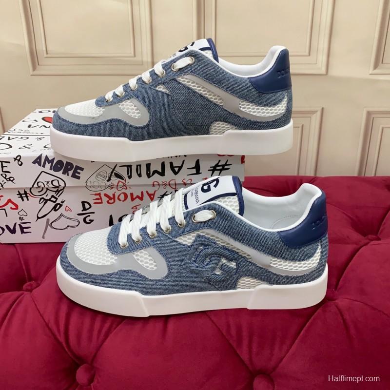 2025 Unisex Dolce & Gabbana Blue White Mesh Denim Sneakers
