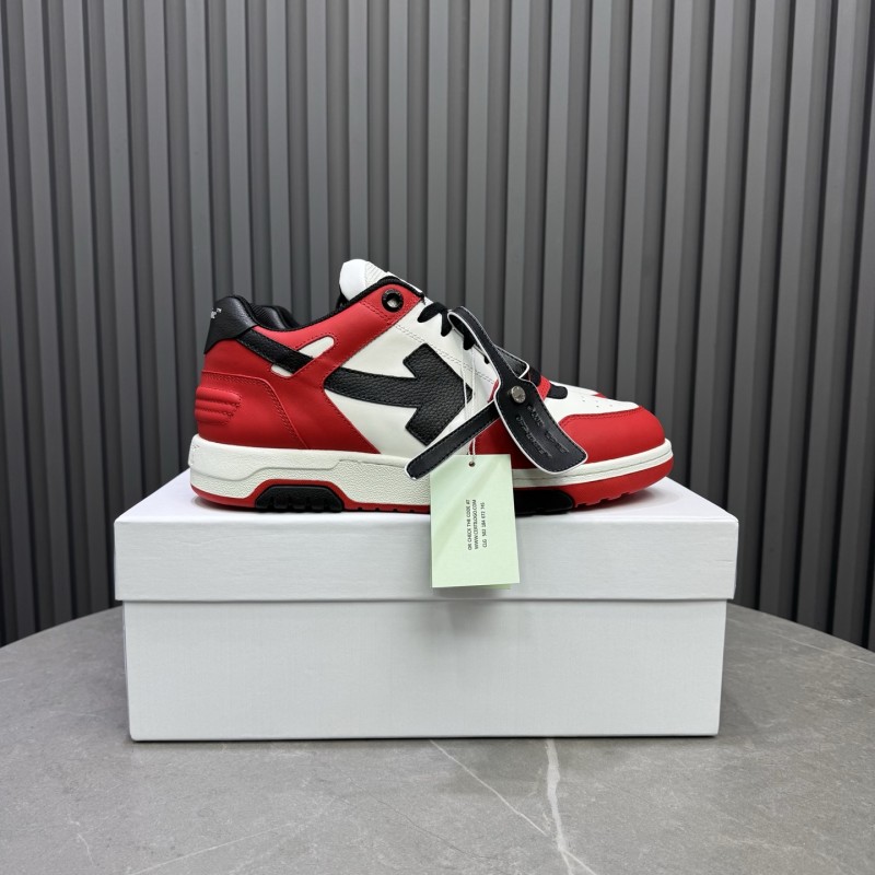 2025 Unisex Off-White Red White Black Leather Sneakers KFY00320