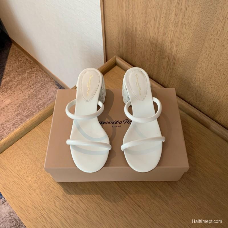 2025 Women Gianvito Rossi White Leather Sandals