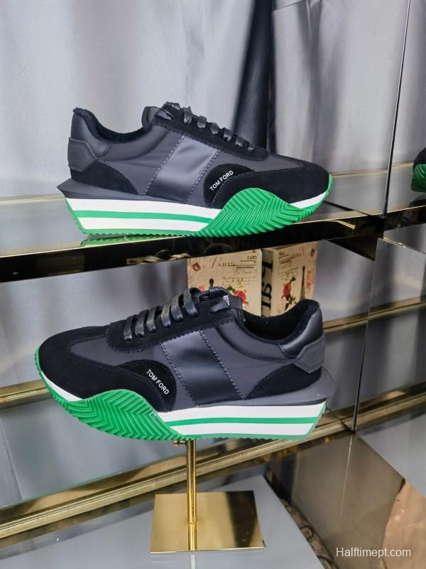 2025 Unisex TOM FORD Black Green Leather Suede Sneakers LY00360(F)/LY00370(M)