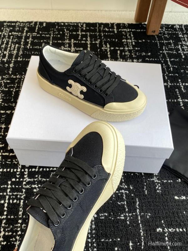 2025 Women Celine Black Canvas Sneakers CR-03