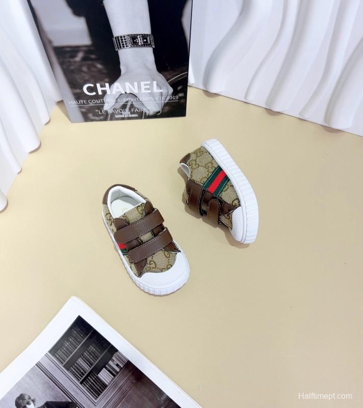 2024 Kids Gucci Brown Navy Canvas Leather Kids Shoes