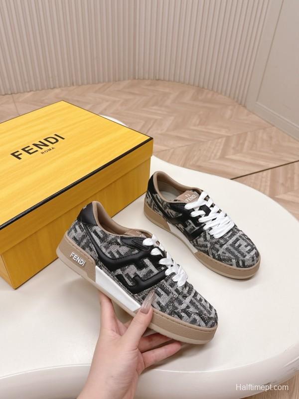 2025 Unisex Fendi Black Grey Brown Leather Fabric Plimsolls FD Match LY00350(F)/LY00360(M)