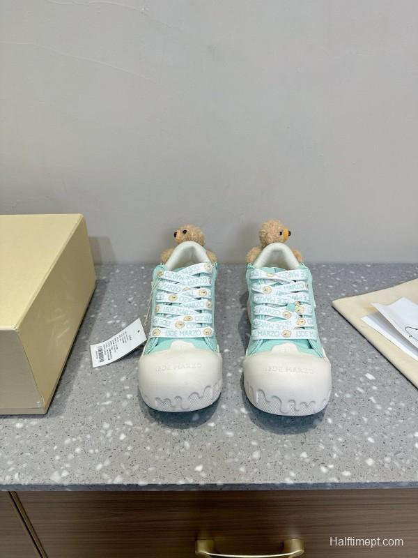 2025 Women 13DE MARZO Light Blue White Canvas Leather Casual Shoe KFY00280