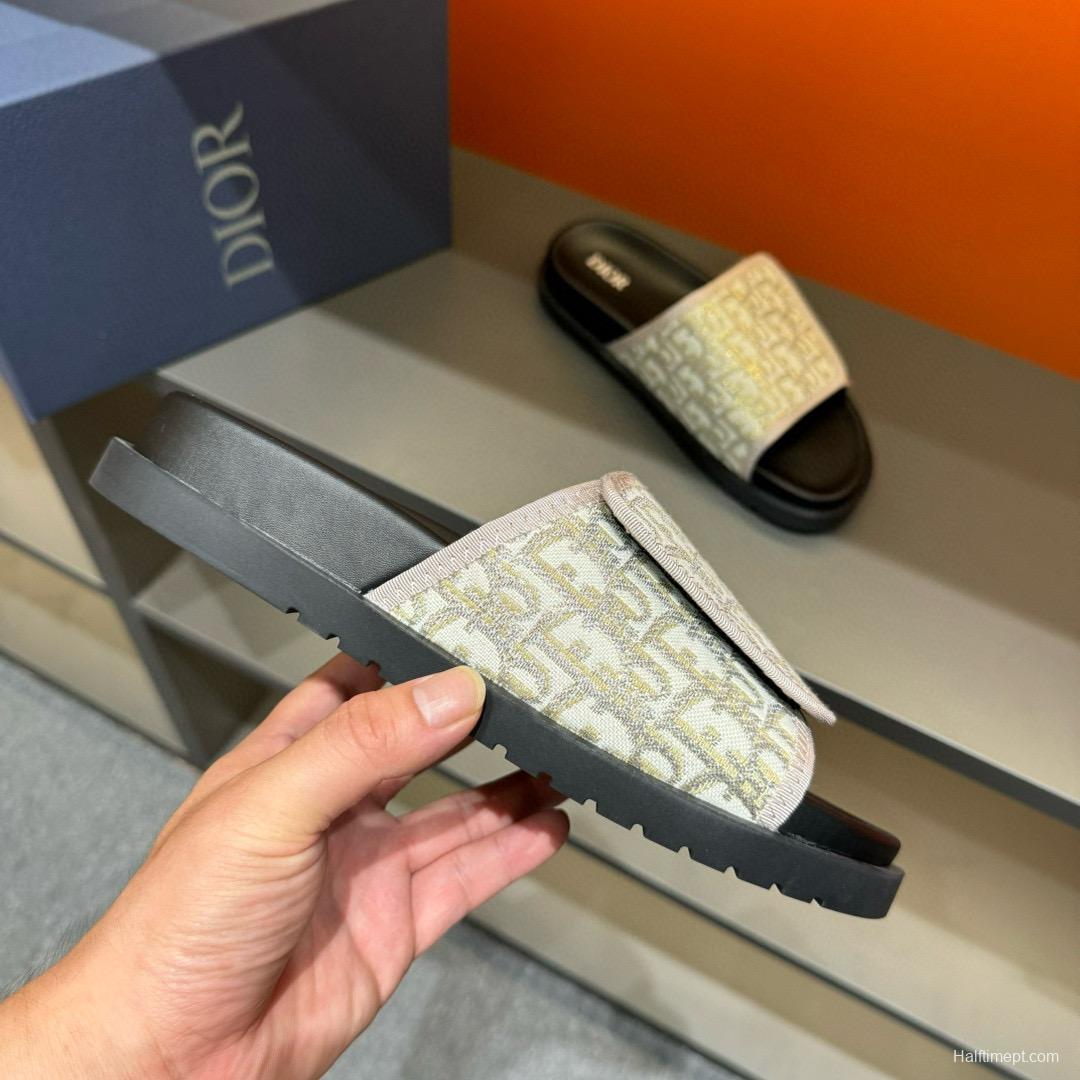 2024 DIOR beige black fabric slippers MJ00180