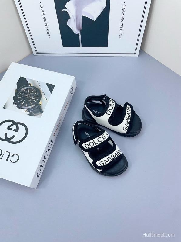 2025 Kids Dolce & Gabbana Pink Black White Leather Sandals