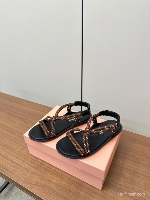 2025 Women Miu Miu Brown Leather Sandals