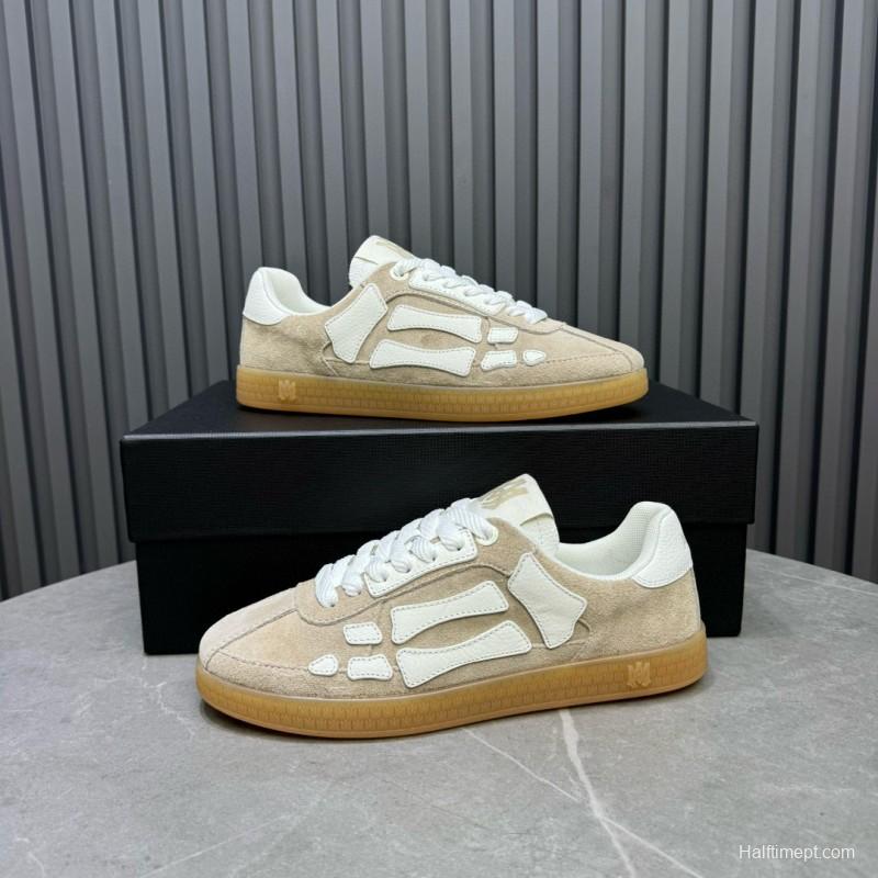 2024 Unisex Amiri Beige White Suede Leather Sneakers MJ00300