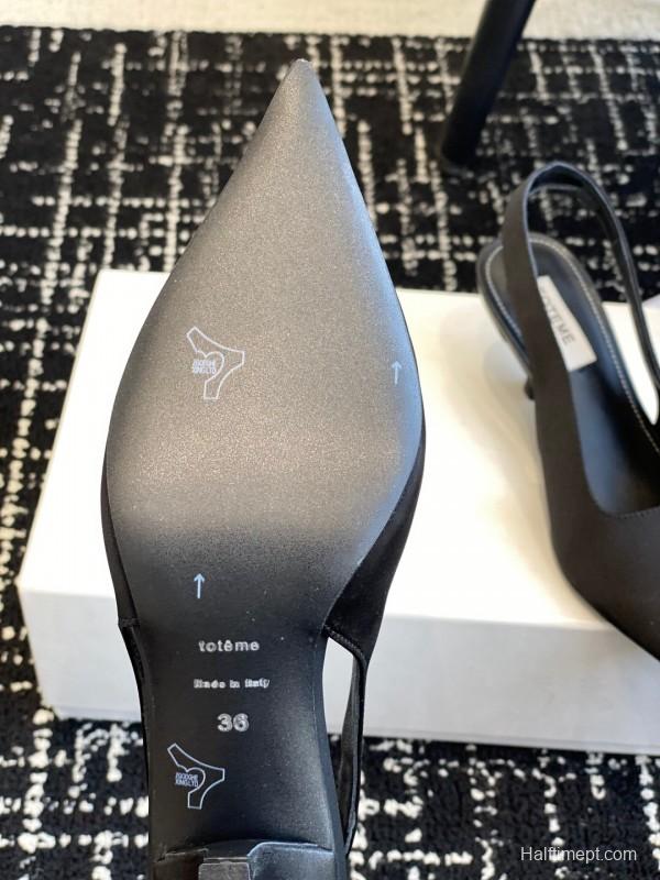 2025 Women Toteme Black Fabric Slingback Pointed Toe Heels