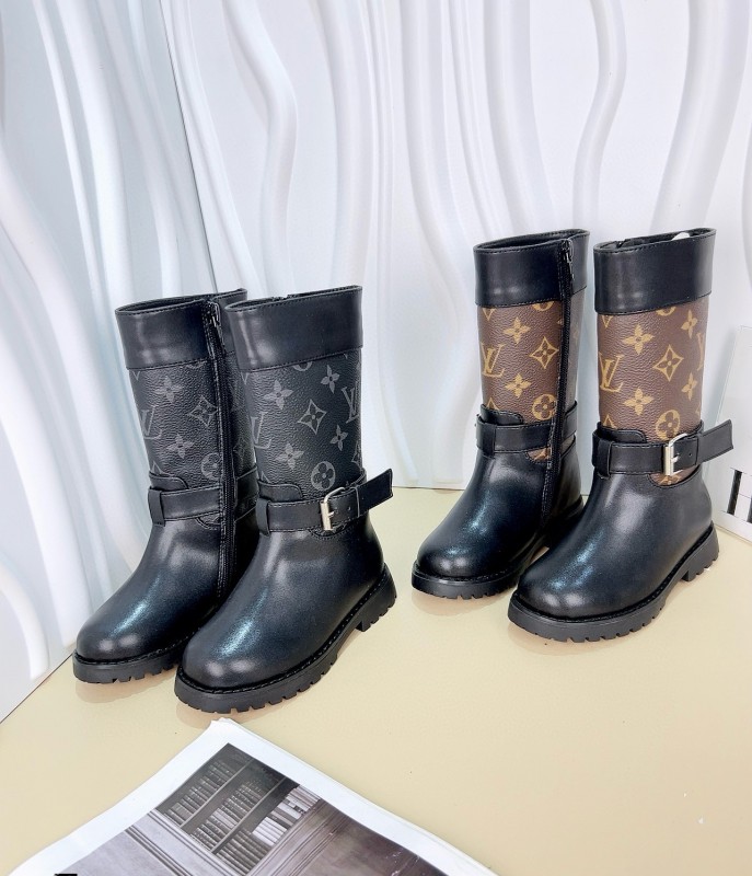 2024 Kids Louis Vuitton Black Brown Leather Boots