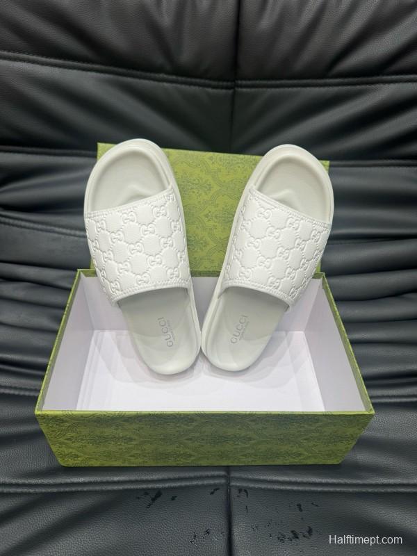 2024 GUCCI White Leather Slippers MJ00200