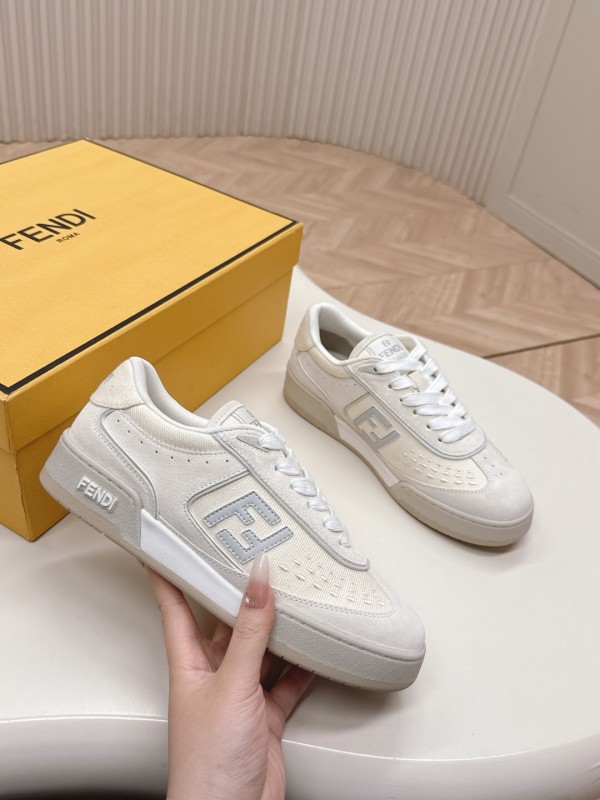 2025 Unisex Fendi White Grey Leather Plimsolls FF Retro Design LY00350(F)/LY00360(M)