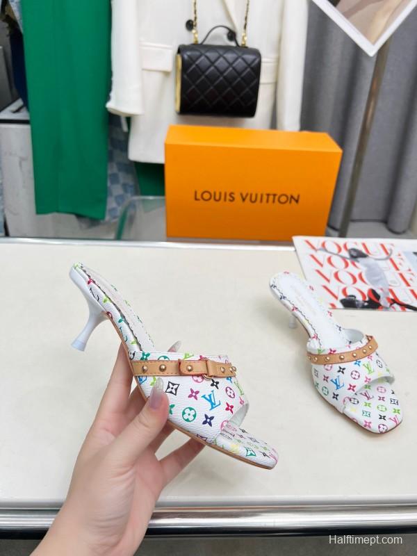 2025 Women Louis Vuitton Multicolor Leather Heeled Mule LY00260